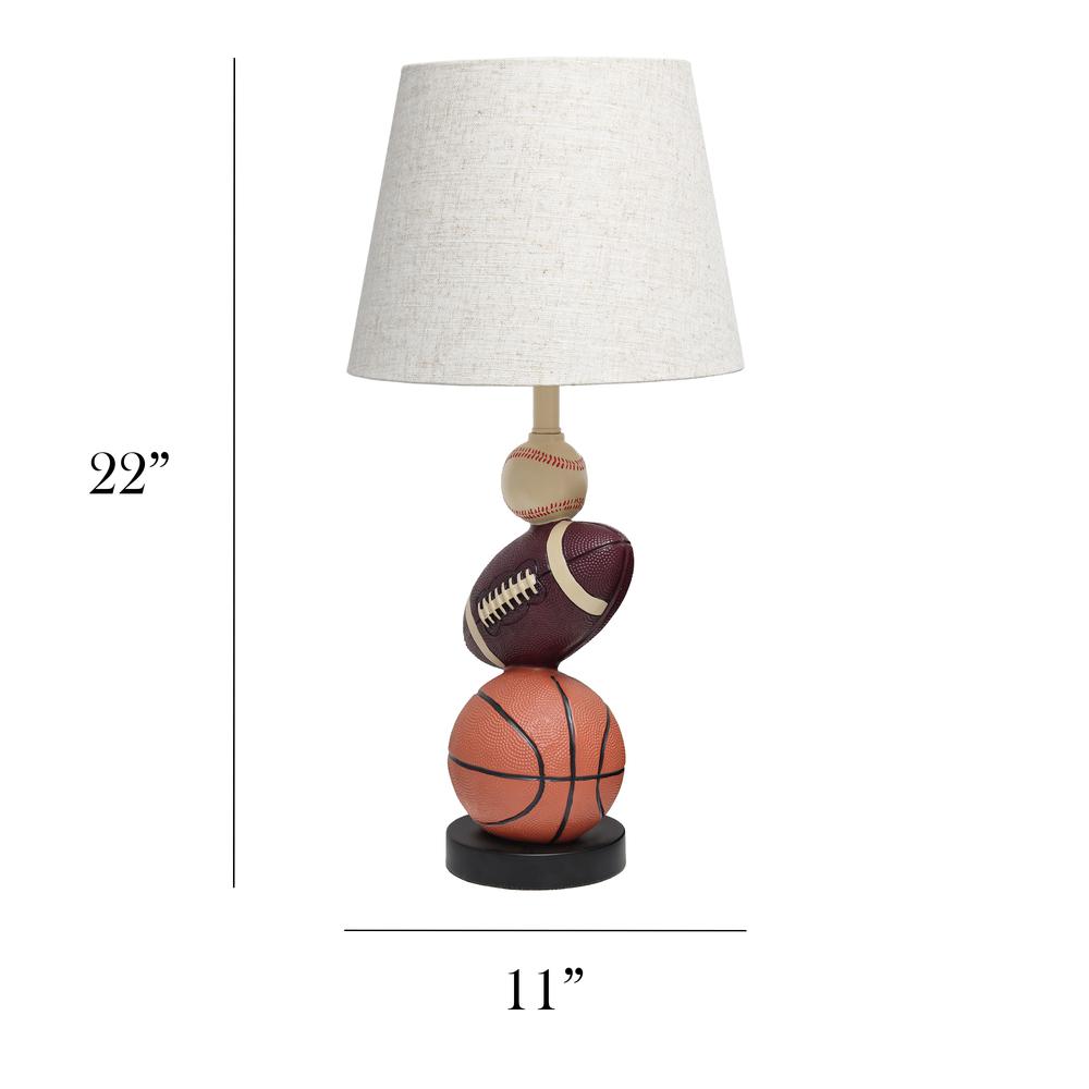 Simple Designs SportsLite 22" Tall Popular Sports Combo Basketball, Baseball, Football Table Desk Lamp Light Beige. Picture 9