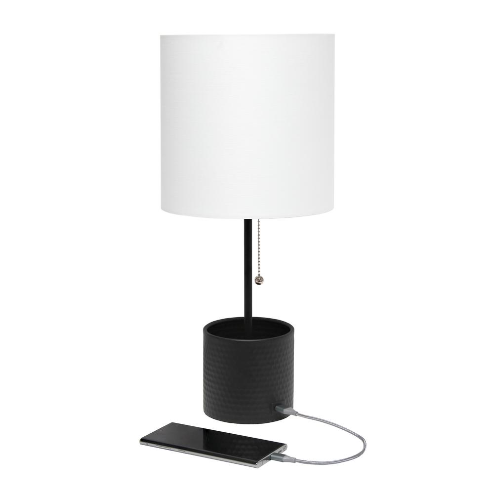 Hammered Metal Organizer Table Lamp with USB charging port. Picture 6