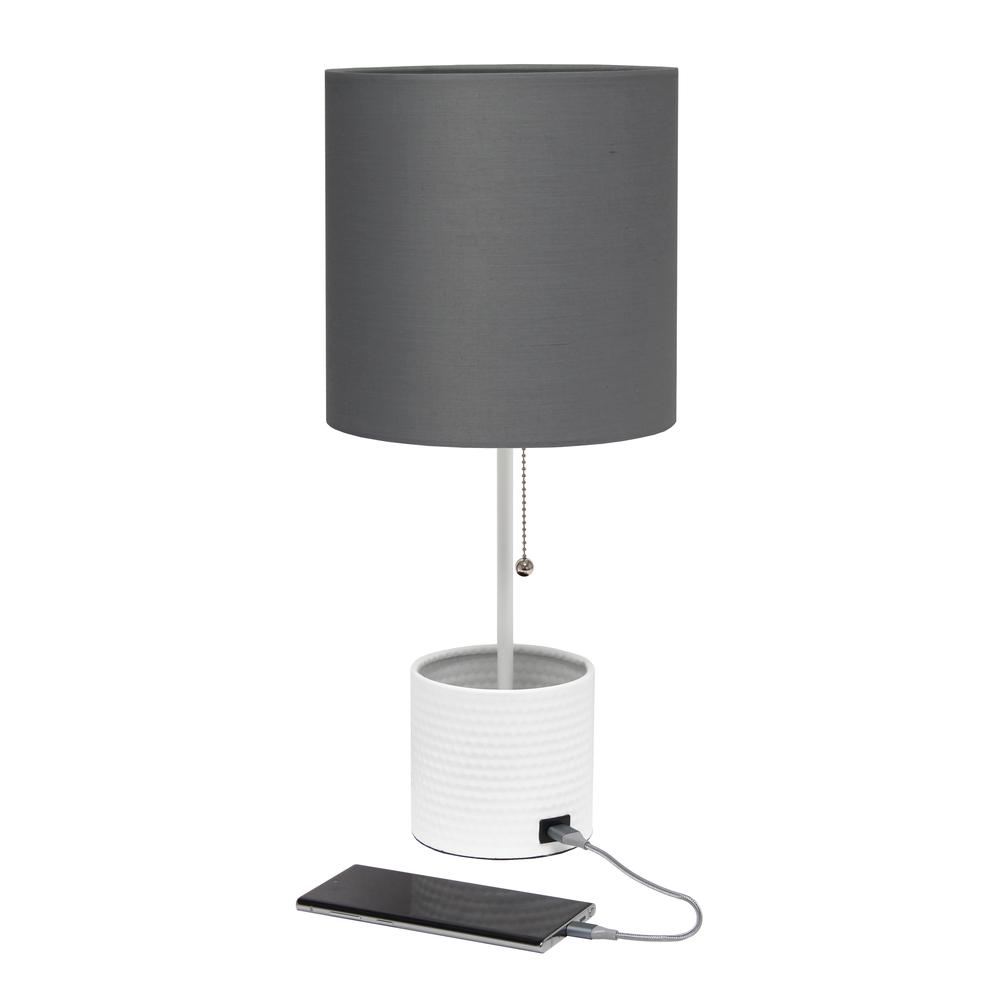 Hammered Metal Organizer Table Lamp with USB charging port. Picture 6