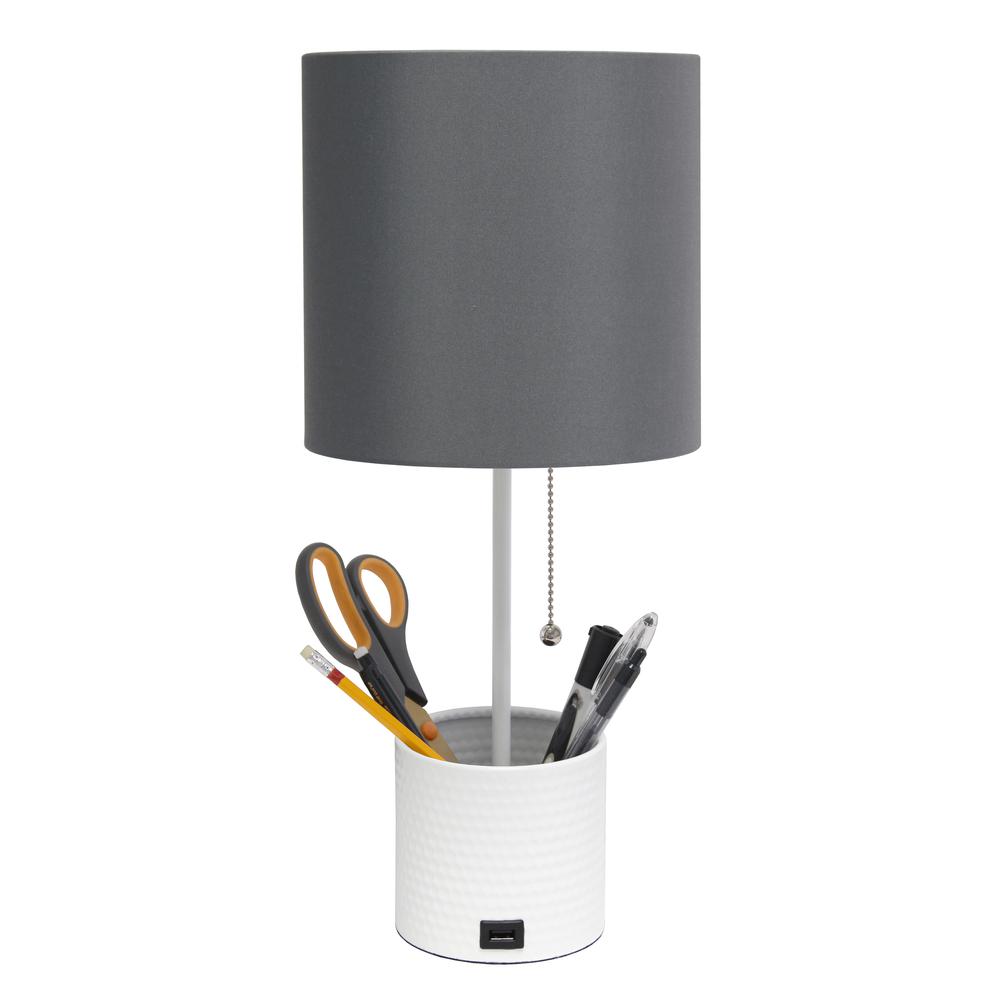 Hammered Metal Organizer Table Lamp with USB charging port. Picture 7