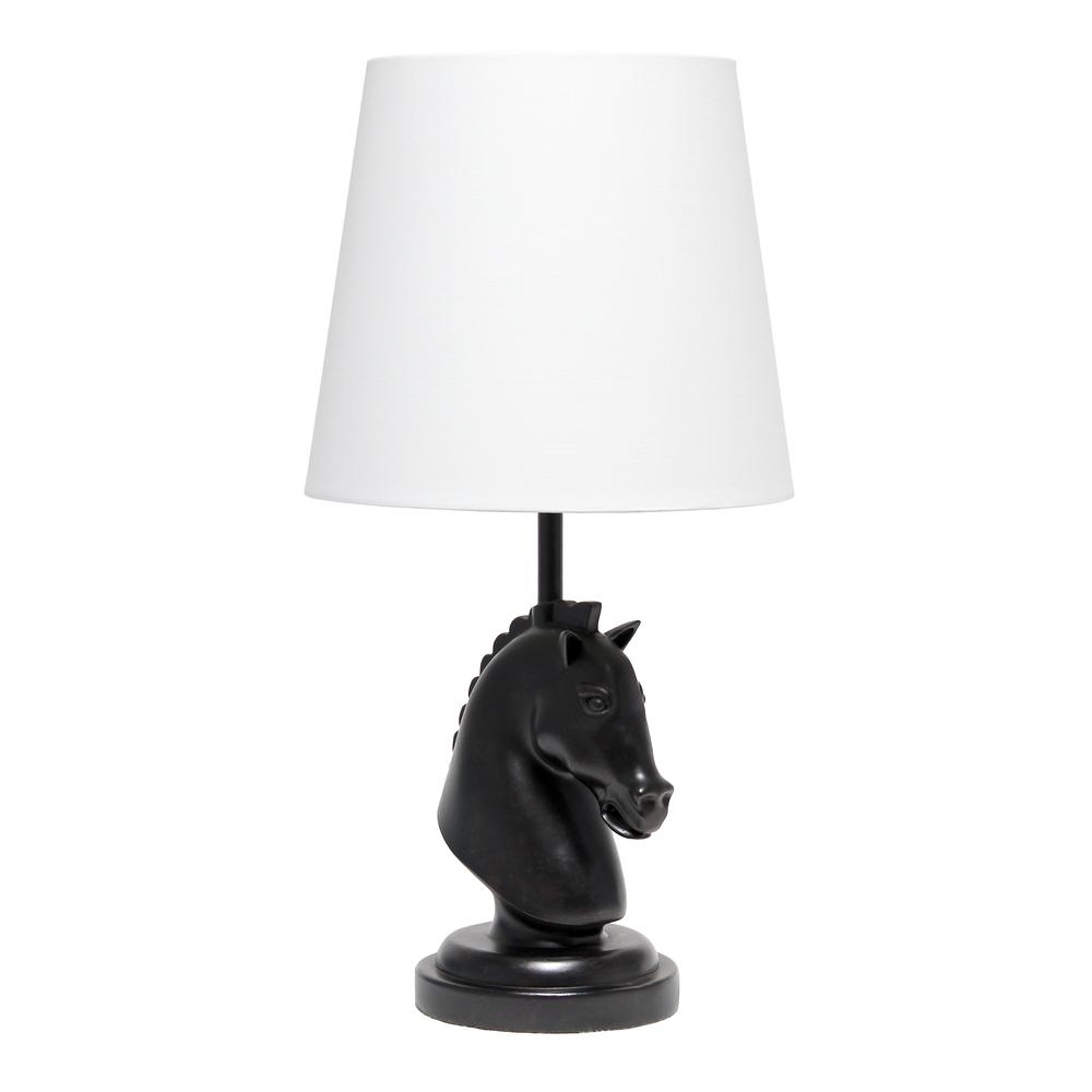 Simple Designs 17.25" Tall Polyresin Decorative Chess Horse Shaped Bedside Table Desk Lamp Black. Picture 2