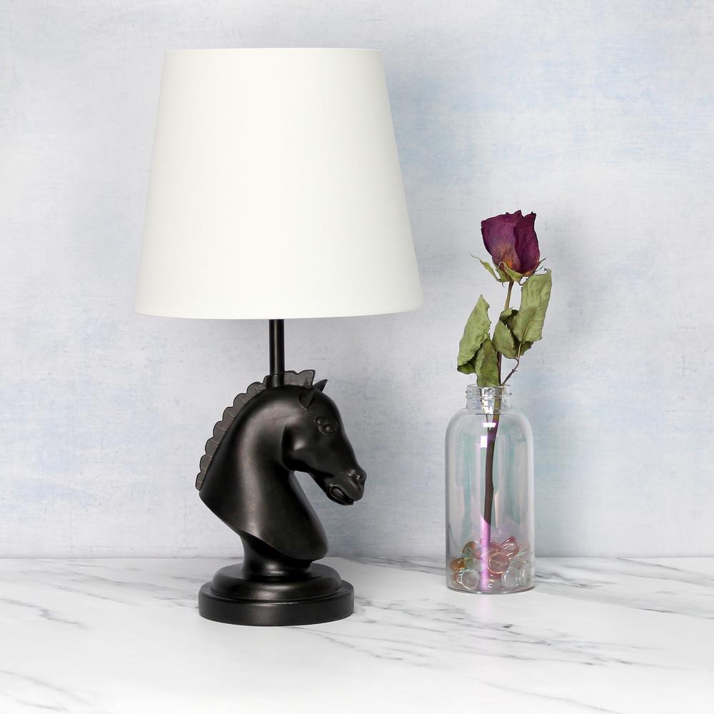 Simple Designs 17.25" Tall Polyresin Decorative Chess Horse Shaped Bedside Table Desk Lamp Black. Picture 4