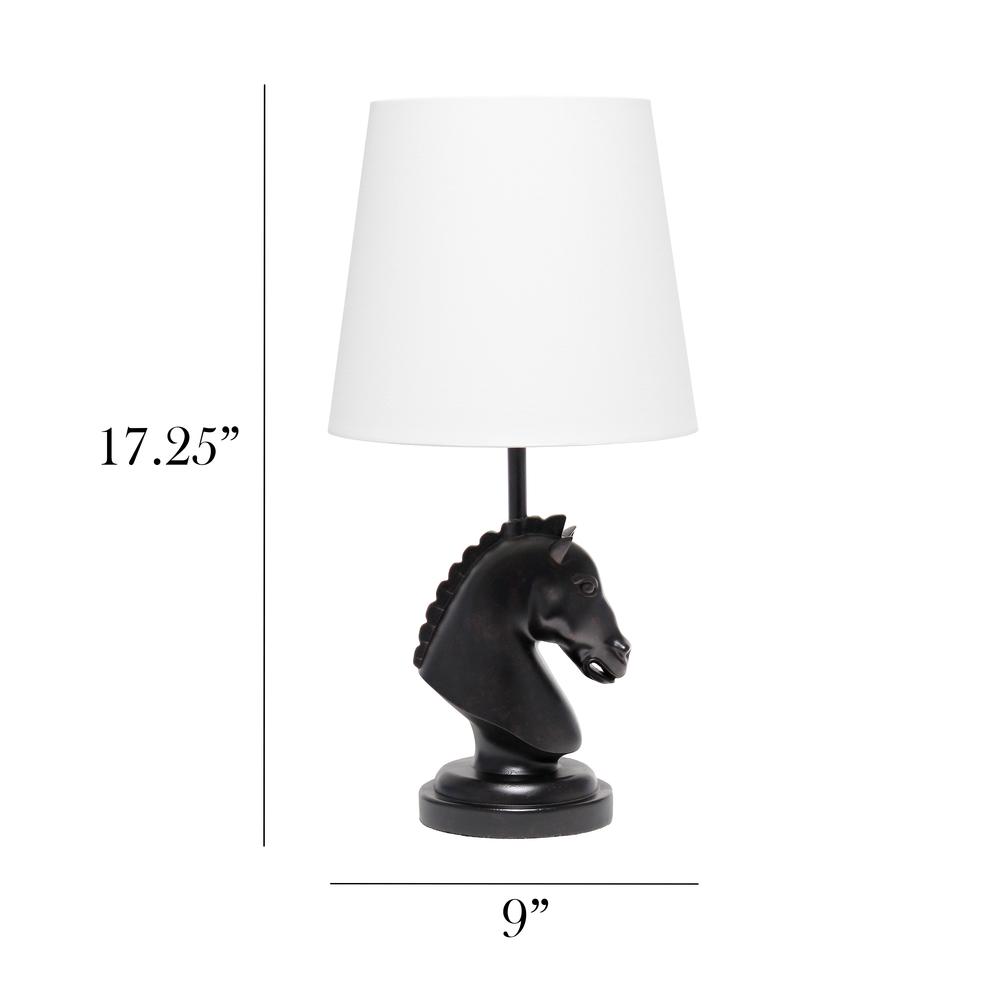 Simple Designs 17.25" Tall Polyresin Decorative Chess Horse Shaped Bedside Table Desk Lamp Black. Picture 6