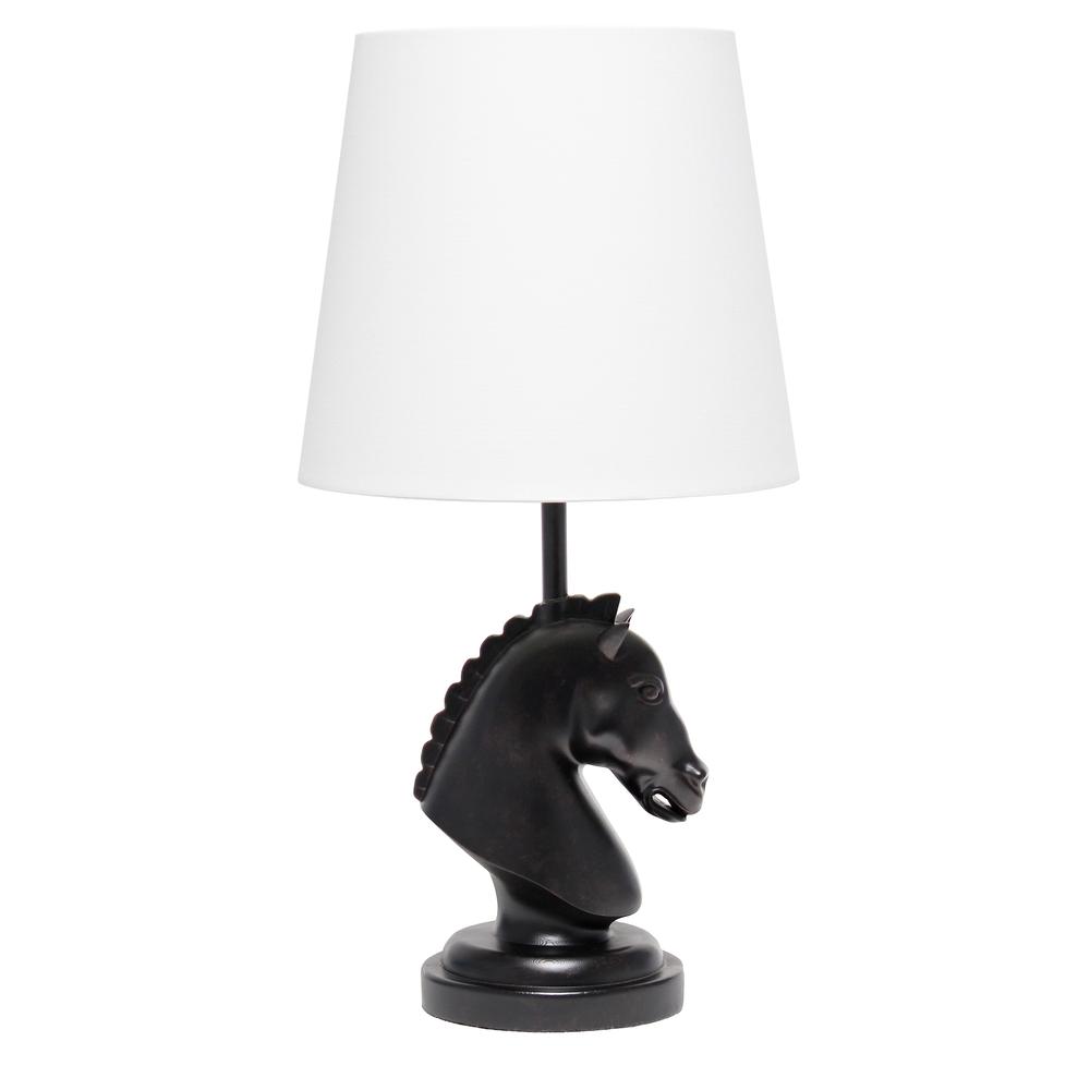 Simple Designs 17.25" Tall Polyresin Decorative Chess Horse Shaped Bedside Table Desk Lamp Black. Picture 8