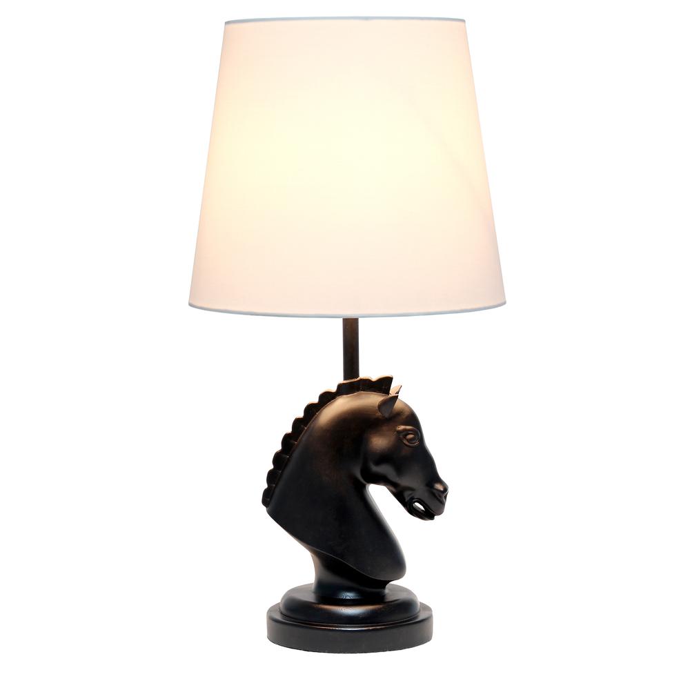 Simple Designs 17.25" Tall Polyresin Decorative Chess Horse Shaped Bedside Table Desk Lamp Black. Picture 9