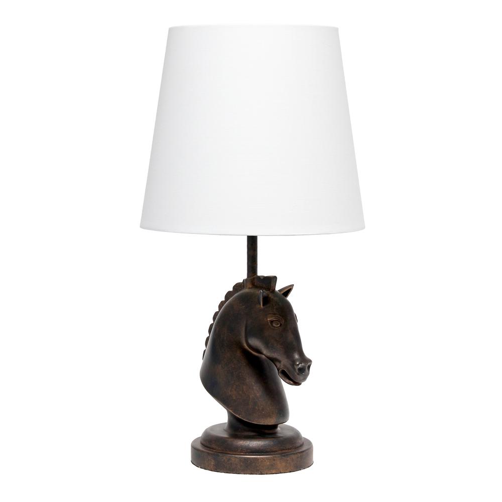 Simple Designs 17.25" Tall Polyresin Decorative Chess Horse Shaped Bedside Table Desk Lamp Dark Bronze. Picture 2