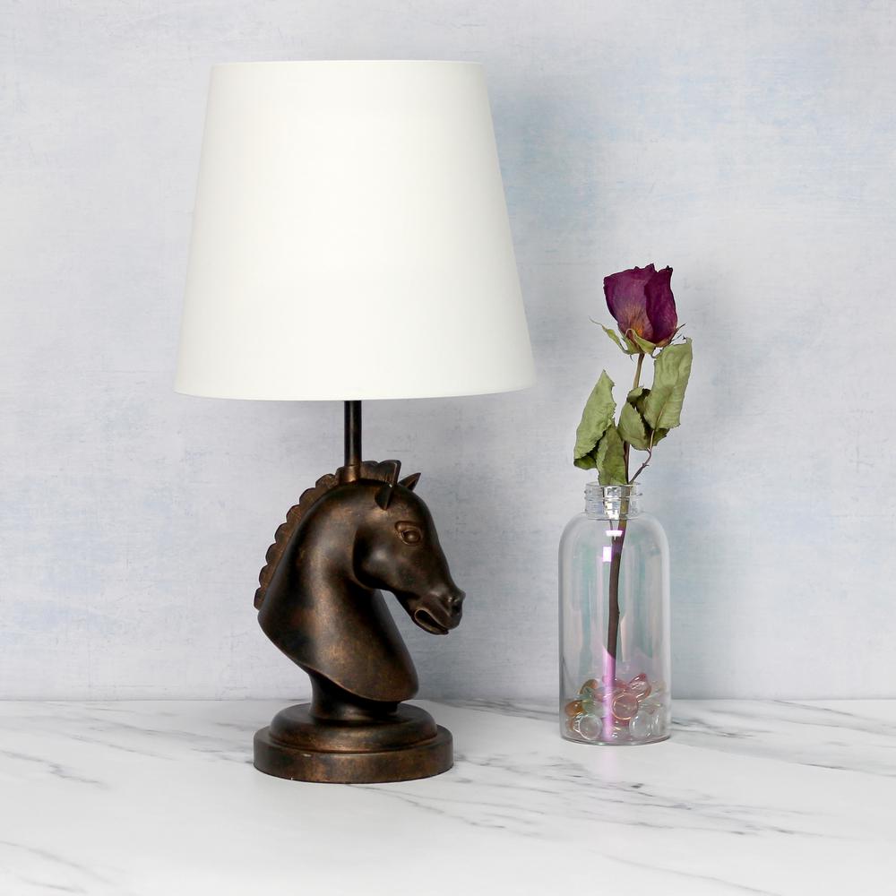 Simple Designs 17.25" Tall Polyresin Decorative Chess Horse Shaped Bedside Table Desk Lamp Dark Bronze. Picture 4