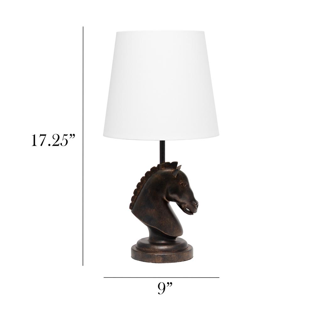 Simple Designs 17.25" Tall Polyresin Decorative Chess Horse Shaped Bedside Table Desk Lamp Dark Bronze. Picture 6