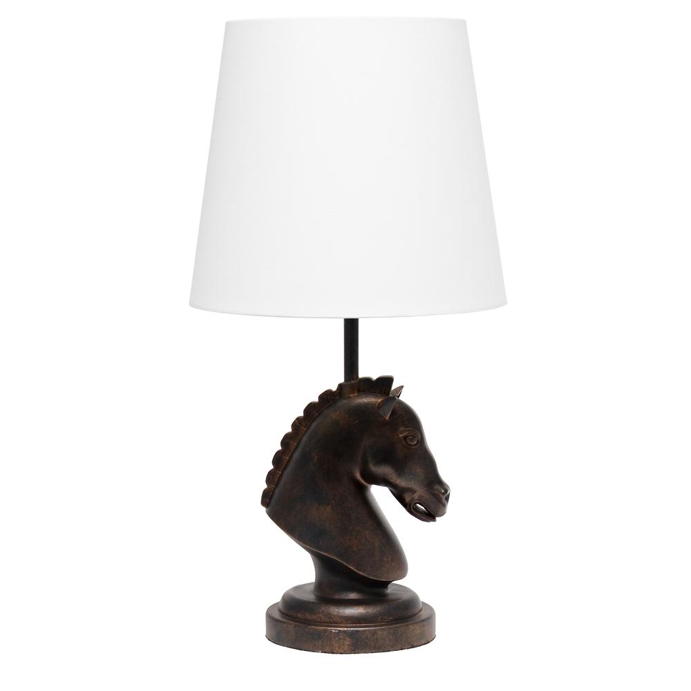 Simple Designs 17.25" Tall Polyresin Decorative Chess Horse Shaped Bedside Table Desk Lamp Dark Bronze. Picture 8