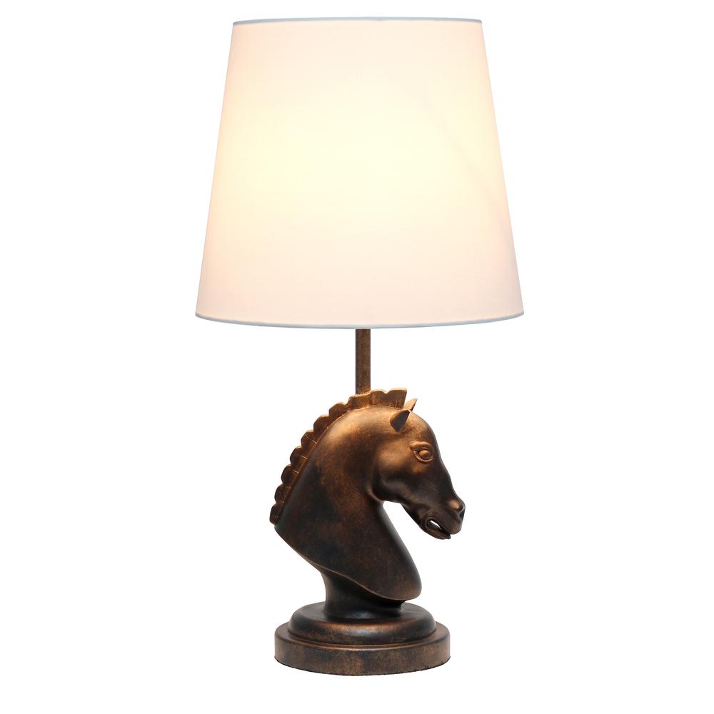 Simple Designs 17.25" Tall Polyresin Decorative Chess Horse Shaped Bedside Table Desk Lamp Dark Bronze. Picture 9