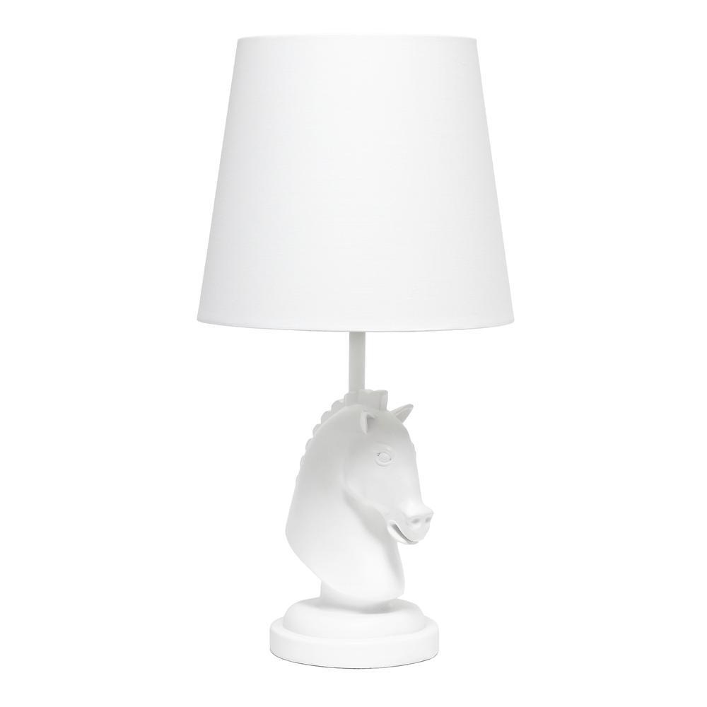 Simple Designs 17.25" Tall Polyresin Decorative Chess Horse Shaped Bedside Table Desk Lamp White. Picture 2