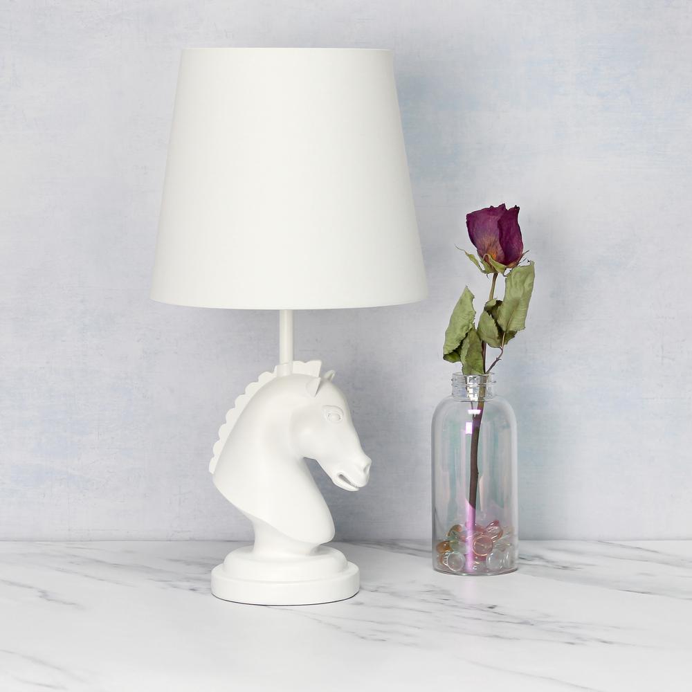 Simple Designs 17.25" Tall Polyresin Decorative Chess Horse Shaped Bedside Table Desk Lamp White. Picture 4