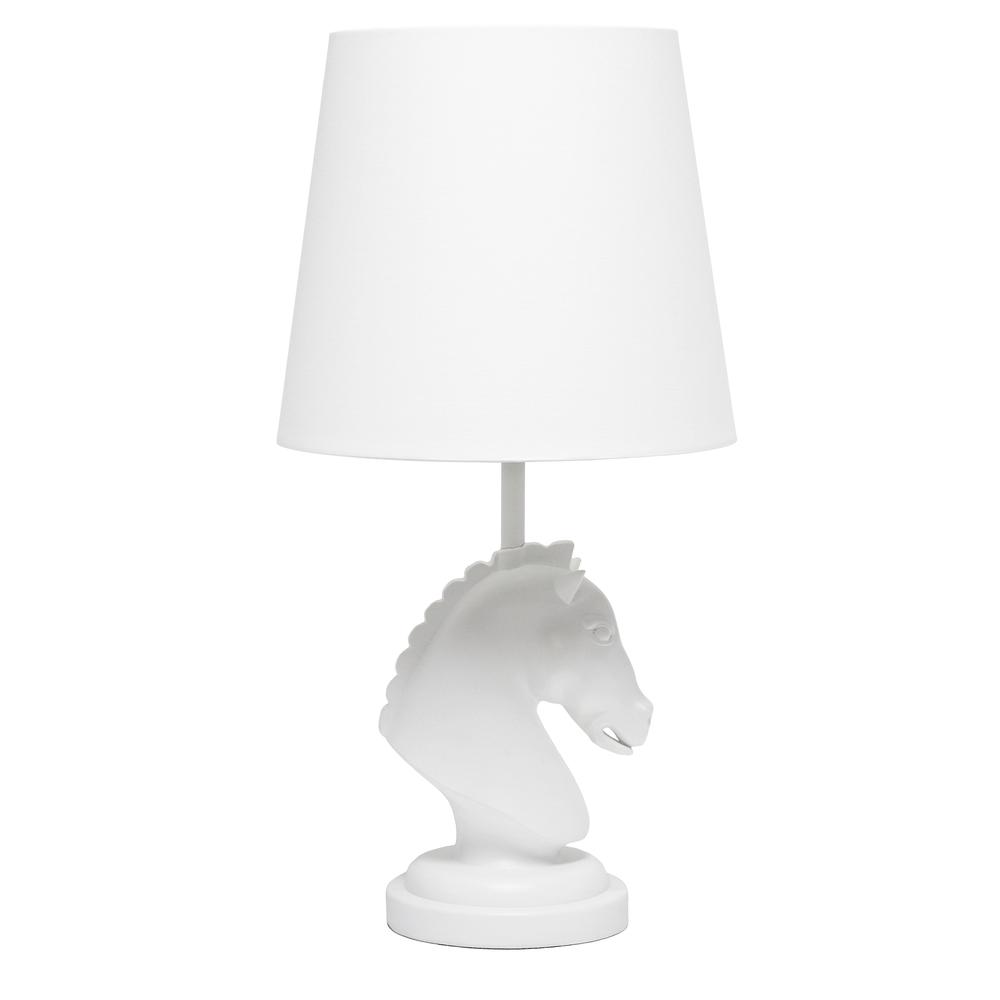 Simple Designs 17.25" Tall Polyresin Decorative Chess Horse Shaped Bedside Table Desk Lamp White. Picture 8