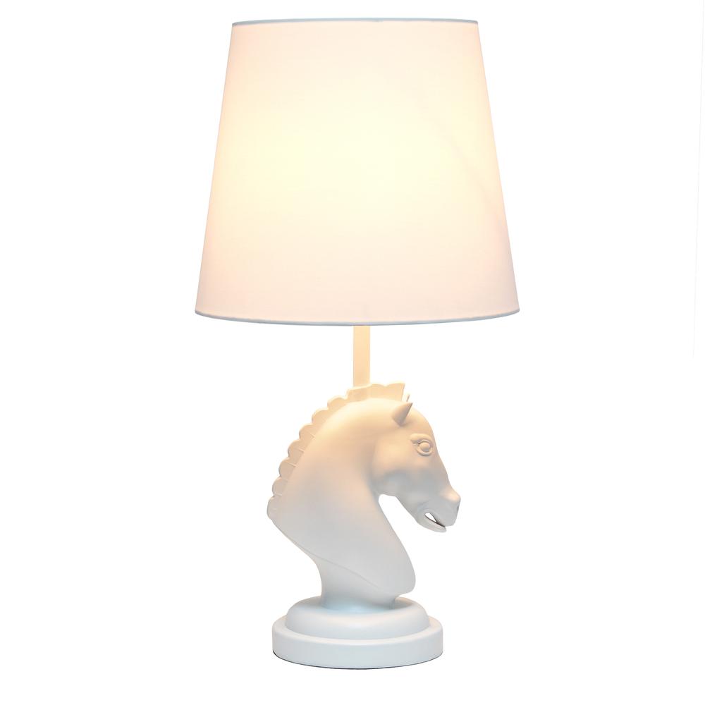 Simple Designs 17.25" Tall Polyresin Decorative Chess Horse Shaped Bedside Table Desk Lamp White. Picture 9