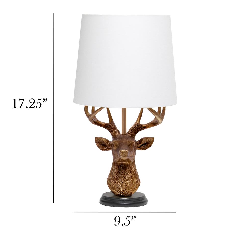 Simple Designs Woodland 17.25" Tall Rustic Antler Copper Deer Bedside Table Desk Lamp with Tapered White Fabric Shade. Picture 6