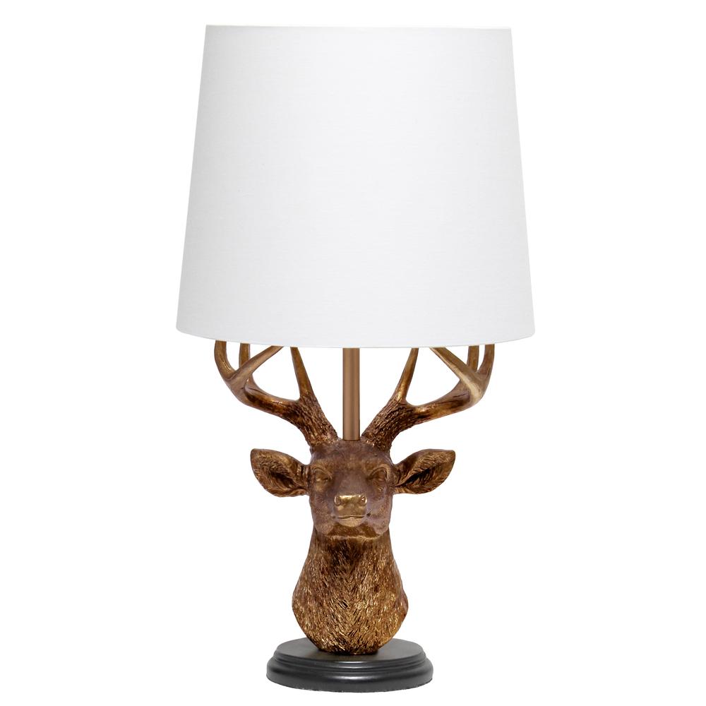Simple Designs Woodland 17.25" Tall Rustic Antler Copper Deer Bedside Table Desk Lamp with Tapered White Fabric Shade. Picture 8