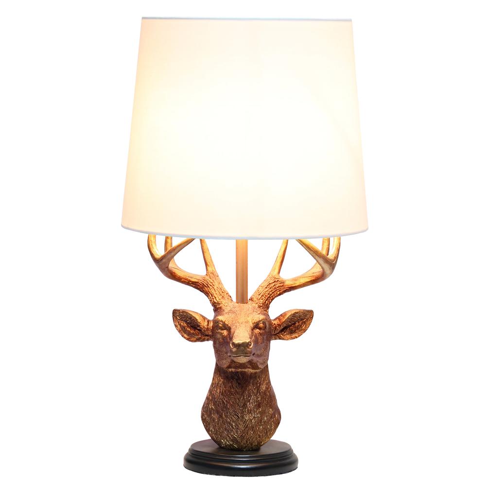 Simple Designs Woodland 17.25" Tall Rustic Antler Copper Deer Bedside Table Desk Lamp with Tapered White Fabric Shade. Picture 9