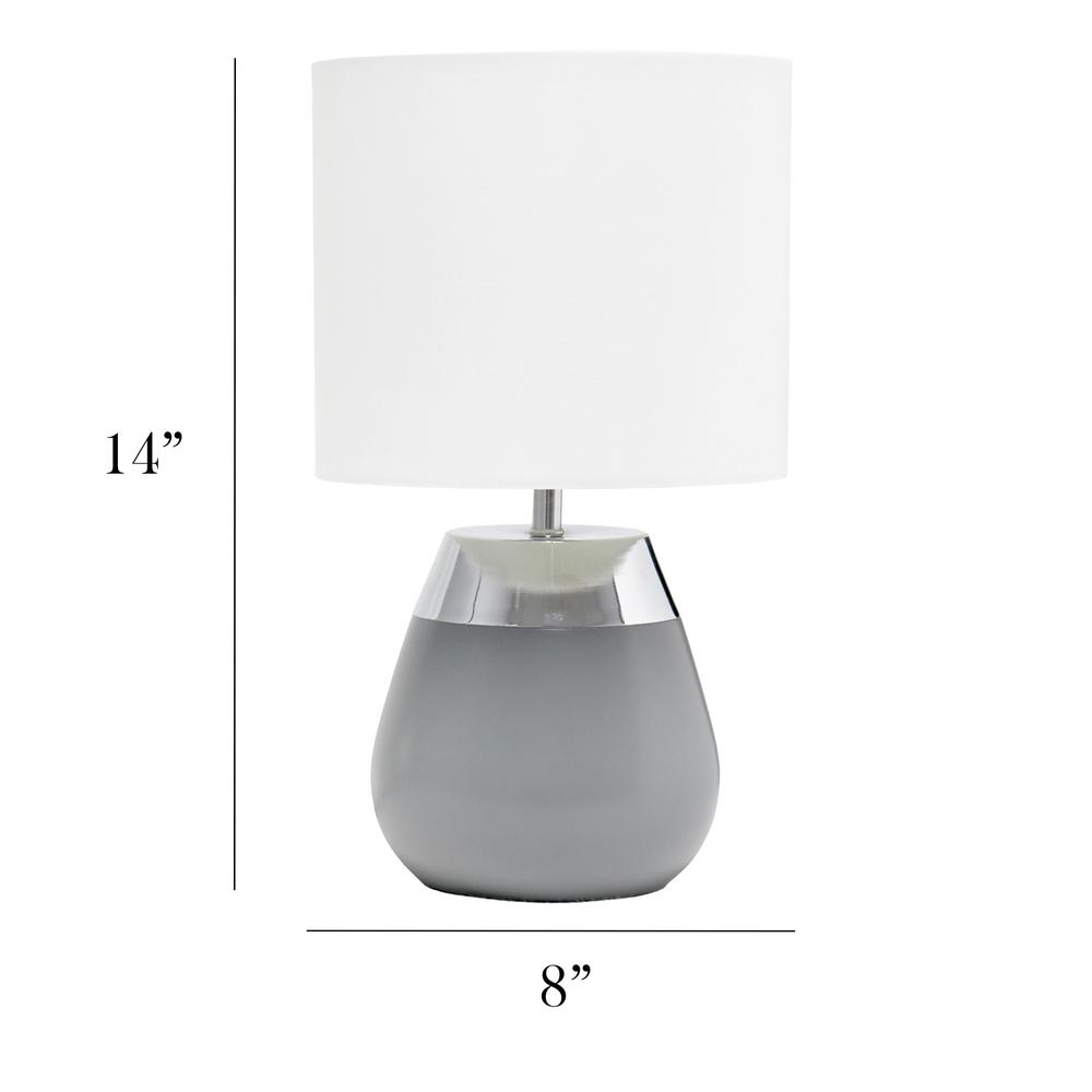 Simple Designs 14" Tall Modern Contemporary Two Toned Metallic Chrome and Gray Metal Bedside 4 Settings Touch Table Desk Lamp White. Picture 6