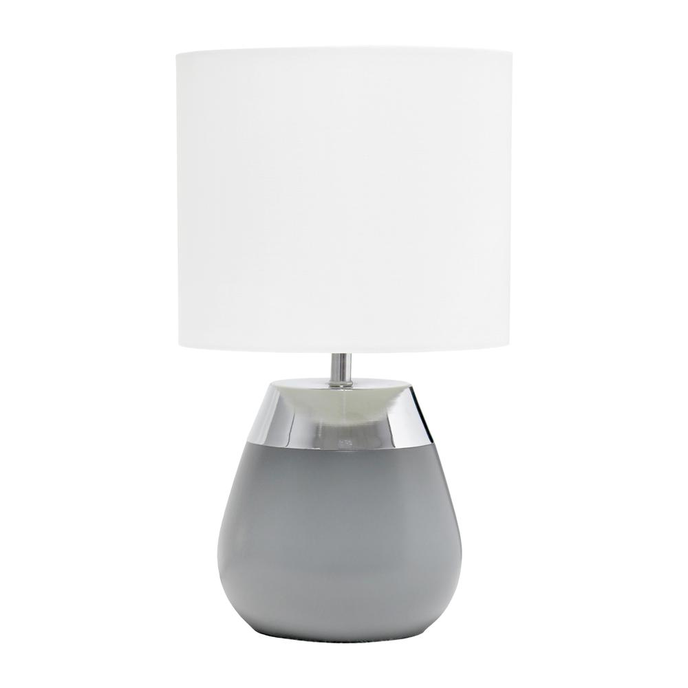 Simple Designs 14" Tall Modern Contemporary Two Toned Metallic Chrome and Gray Metal Bedside 4 Settings Touch Table Desk Lamp White. Picture 8