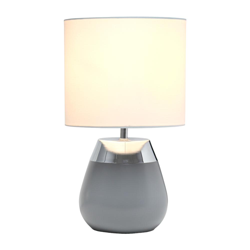 Simple Designs 14" Tall Modern Contemporary Two Toned Metallic Chrome and Gray Metal Bedside 4 Settings Touch Table Desk Lamp White. Picture 9