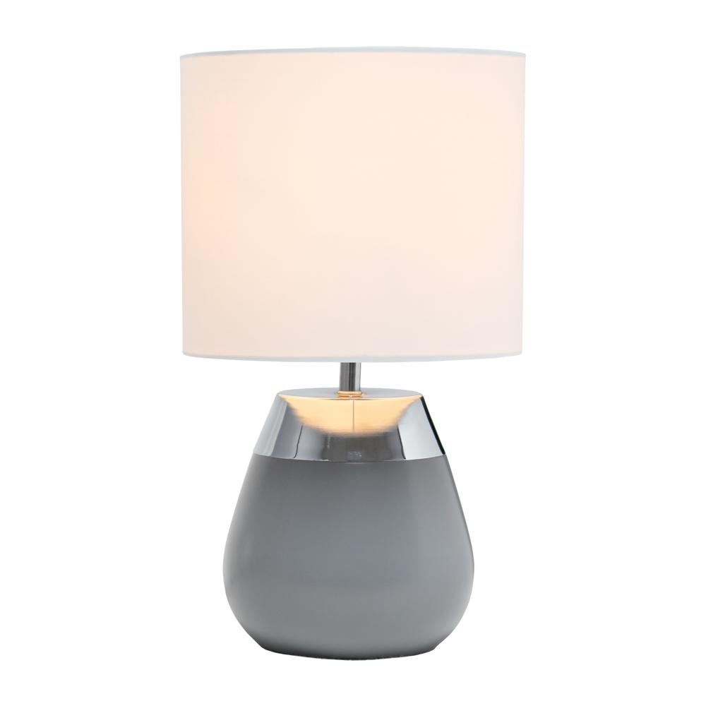 Simple Designs 14" Tall Modern Contemporary Two Toned Metallic Chrome and Gray Metal Bedside 4 Settings Touch Table Desk Lamp White. Picture 2