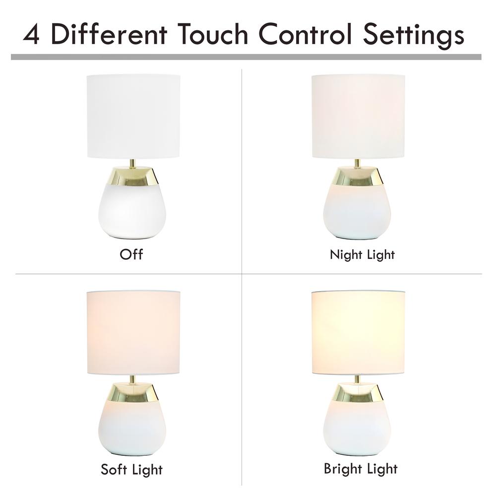 Simple Designs 14" Tall Modern Contemporary Two Toned Metallic Gold and White Metal Bedside 4 Settings Touch Table Desk Lamp White. Picture 3