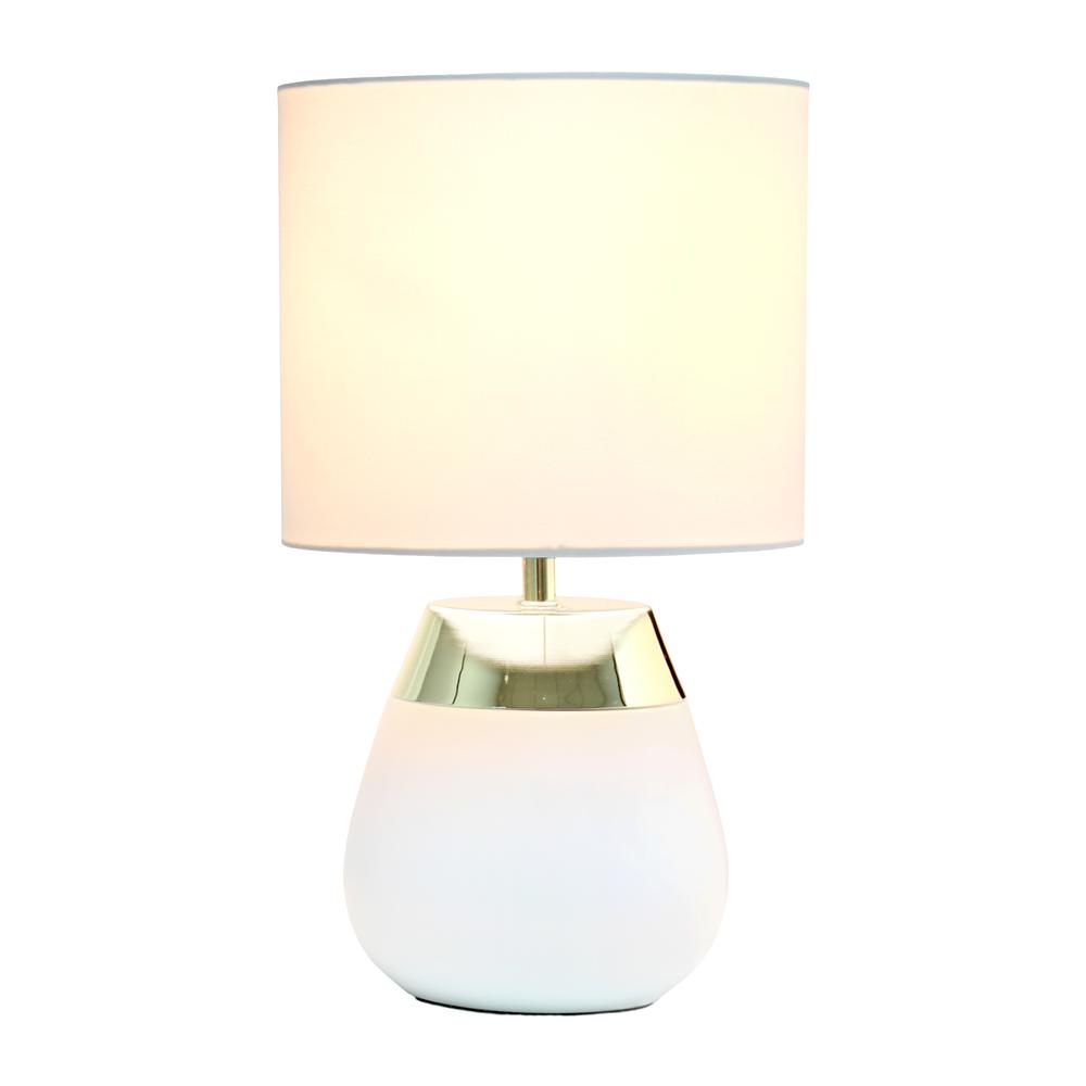 Simple Designs 14" Tall Modern Contemporary Two Toned Metallic Gold and White Metal Bedside 4 Settings Touch Table Desk Lamp White. Picture 9