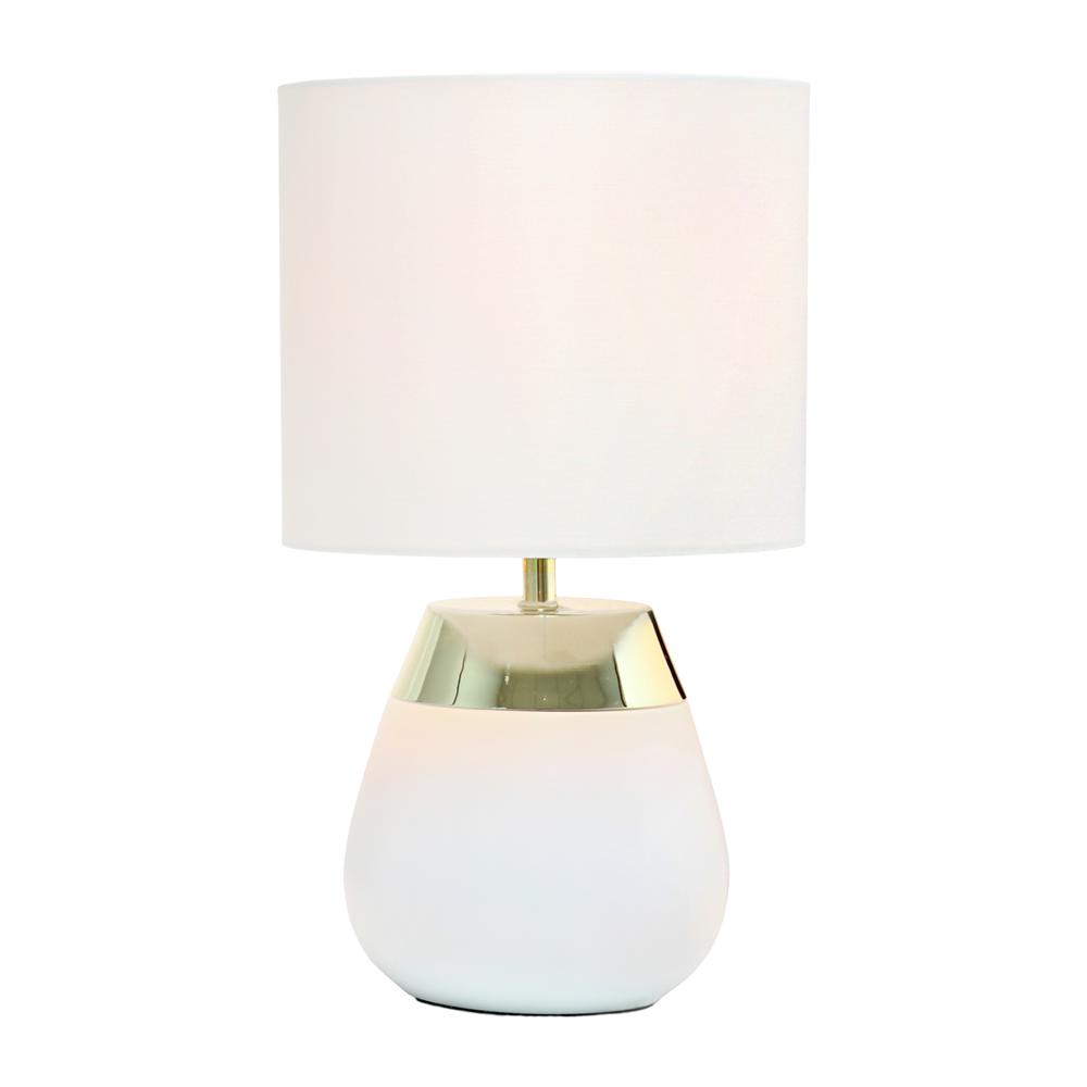 Simple Designs 14" Tall Modern Contemporary Two Toned Metallic Gold and White Metal Bedside 4 Settings Touch Table Desk Lamp White. Picture 1