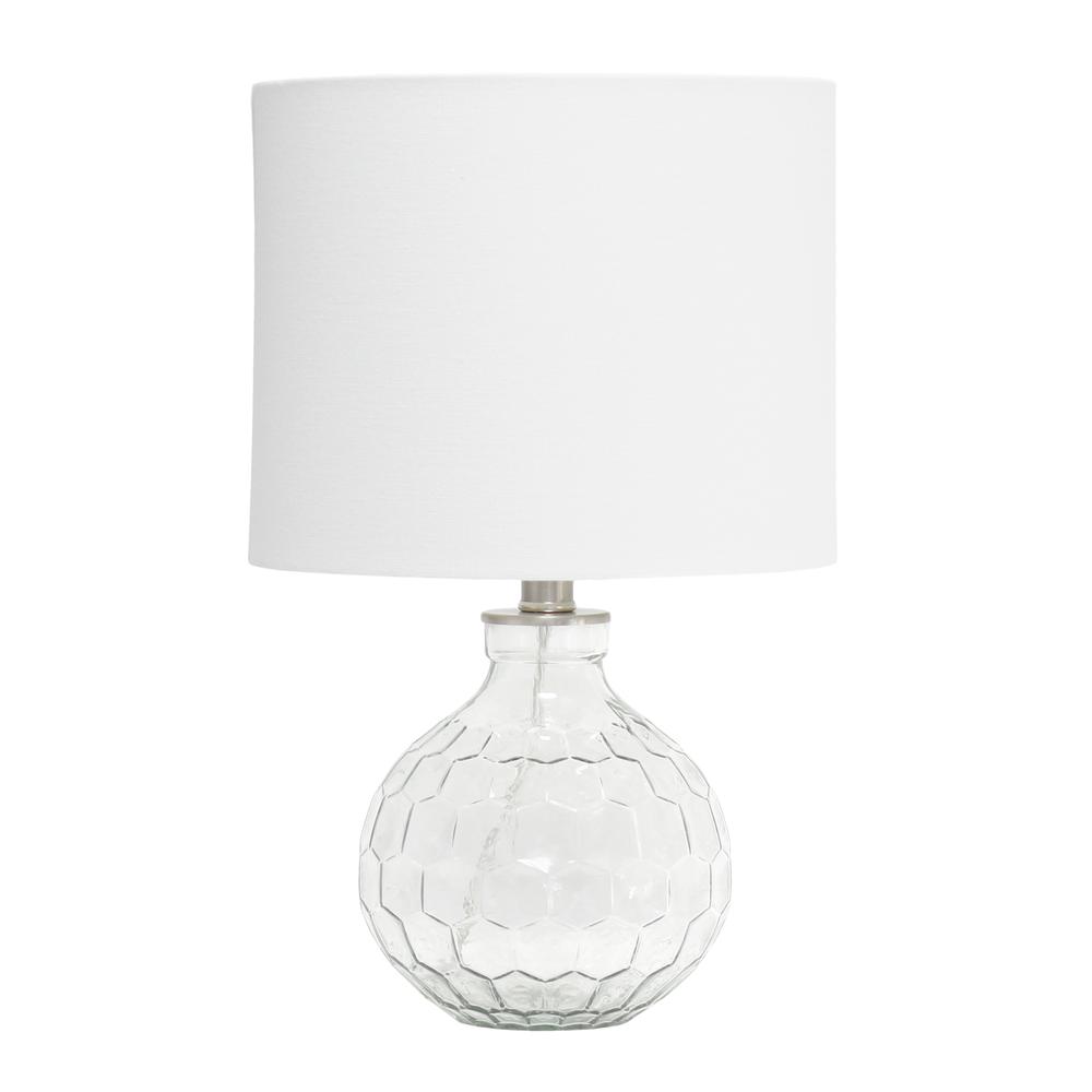 17.75" Modern Glass Patterned Endtable Table Lamp with White Fabric, Clear. Picture 7