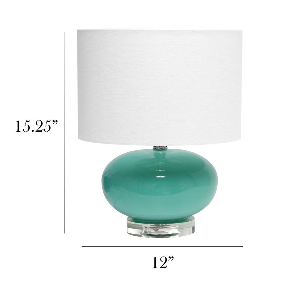 15.25" Modern Ceramic Egg Bedside Table Lamp with White Fabric Shade, Aqua. Picture 2