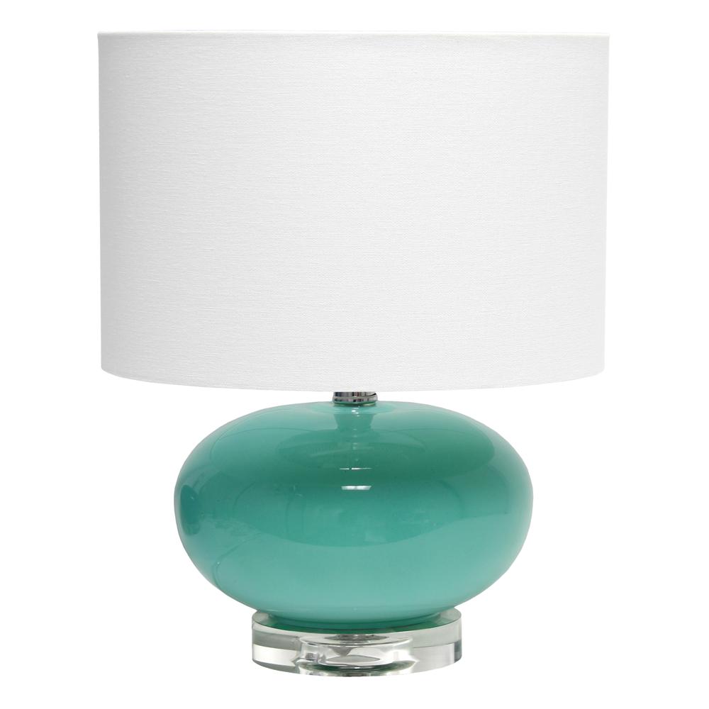 15.25" Modern Ceramic Egg Bedside Table Lamp with White Fabric Shade, Aqua. Picture 9