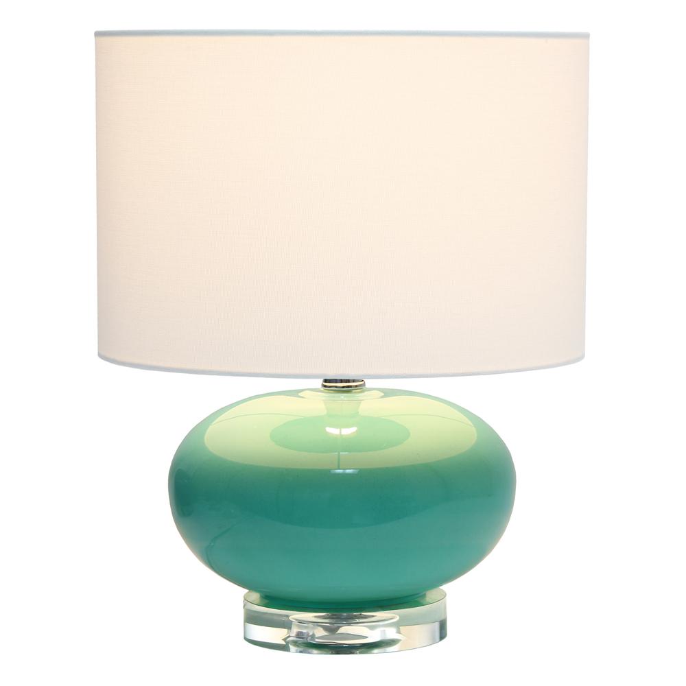 15.25" Modern Ceramic Egg Bedside Table Lamp with White Fabric Shade, Aqua. Picture 1