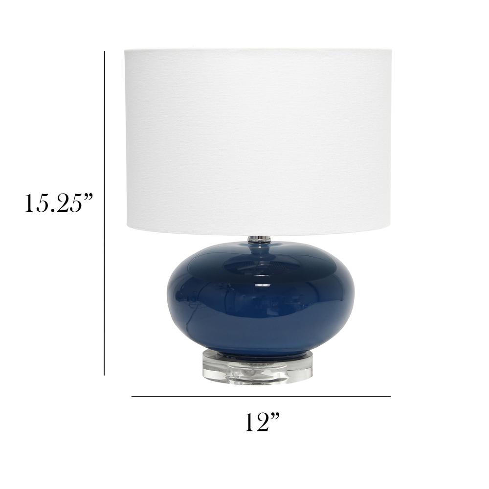 15.25" Modern Ceramic Table Lamp with White Fabric Shade, Blue. Picture 5