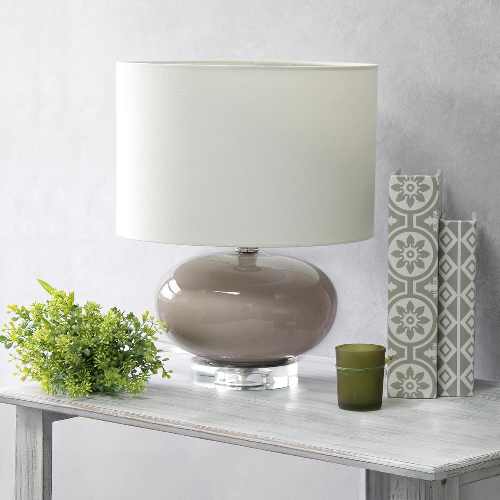 15.25" Modern Ceramic Table Lamp with White Fabric Shade, Gray. Picture 2