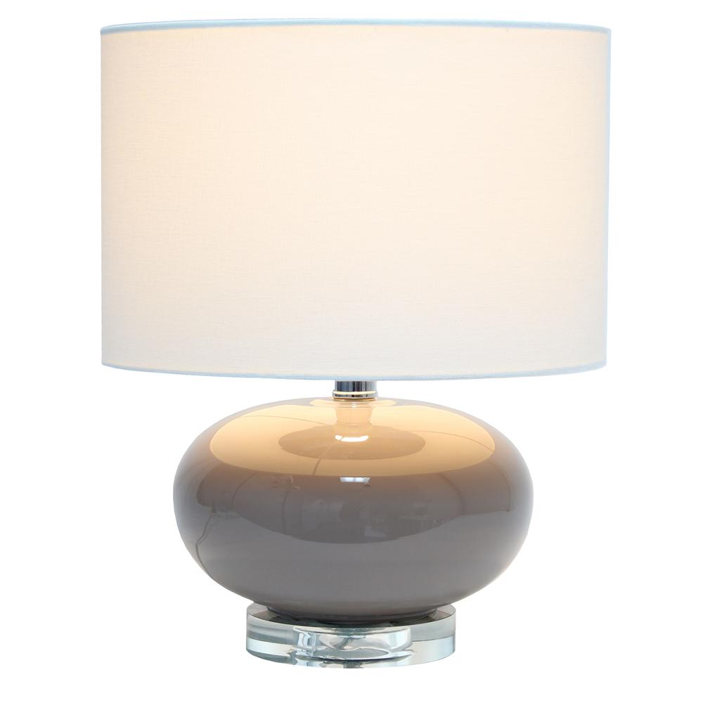 15.25" Modern Ceramic Table Lamp with White Fabric Shade, Gray. Picture 1