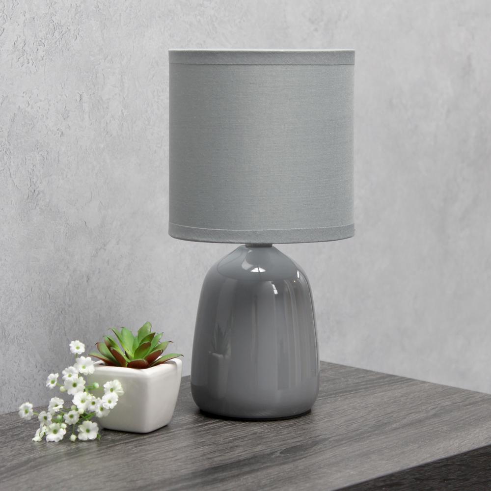 Simple Designs 10.04" Tall Ceramic Thimble Base Bedside Table Desk Lamp, Gray. Picture 3