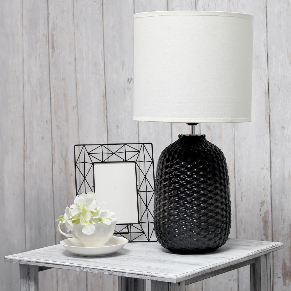 Simple Designs 20.4" Desk Lamp with White Fabric Drum Shade, Black. Picture 4