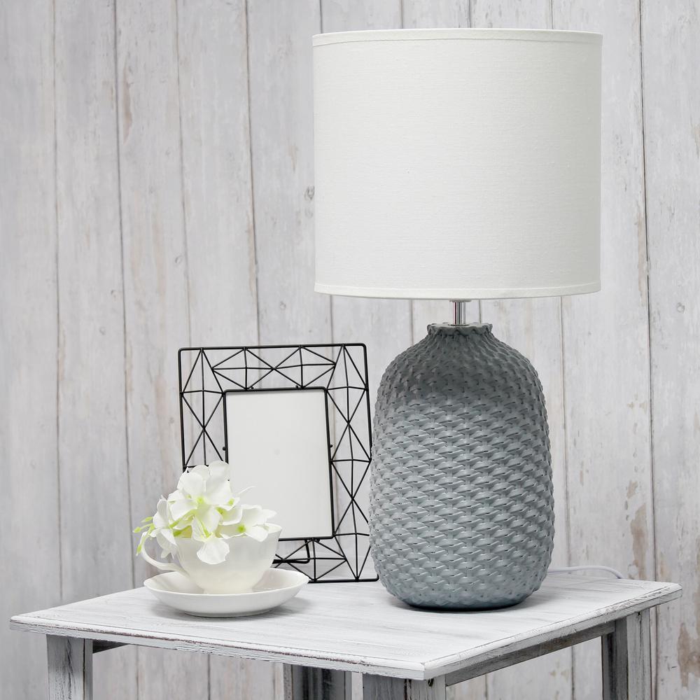 Simple Designs 20.4" Desk Lamp with White Fabric Drum Shade, Gray. Picture 4