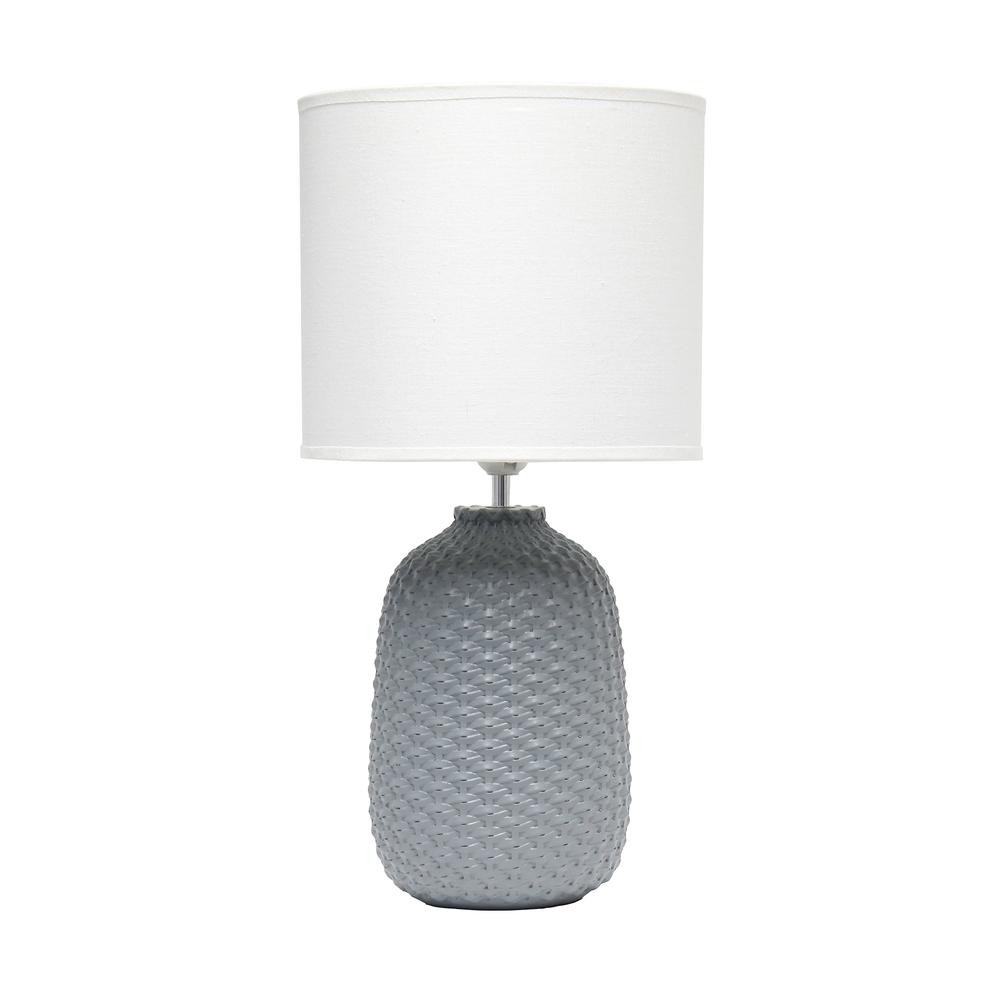 Simple Designs 20.4" Desk Lamp with White Fabric Drum Shade, Gray. Picture 1