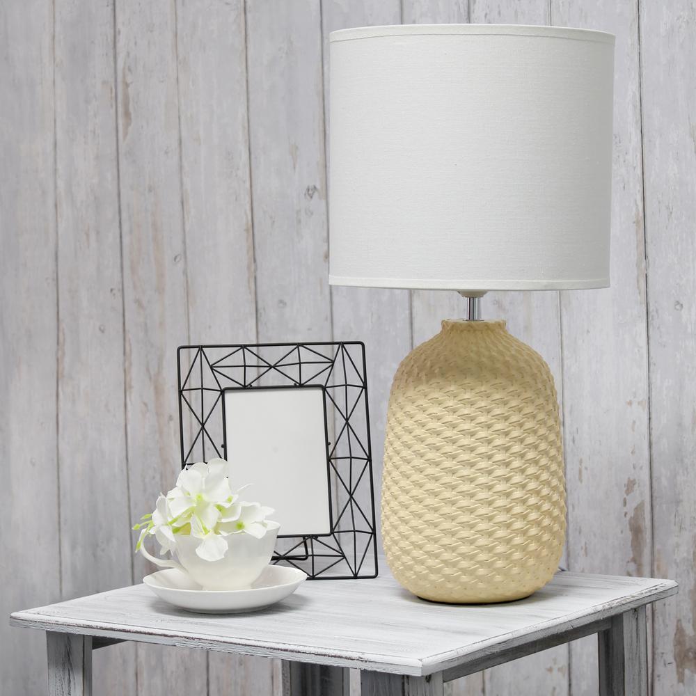 Simple Designs 20.4" Desk Lamp with White Fabric Drum Shade, Yellow. Picture 4