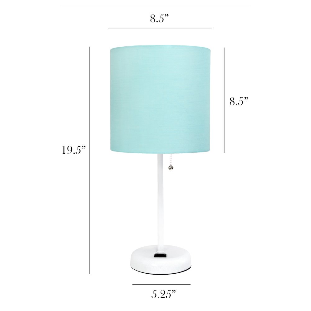 19.5" White Table Lamp with Charging Outlet, Aqua Shade. Picture 5