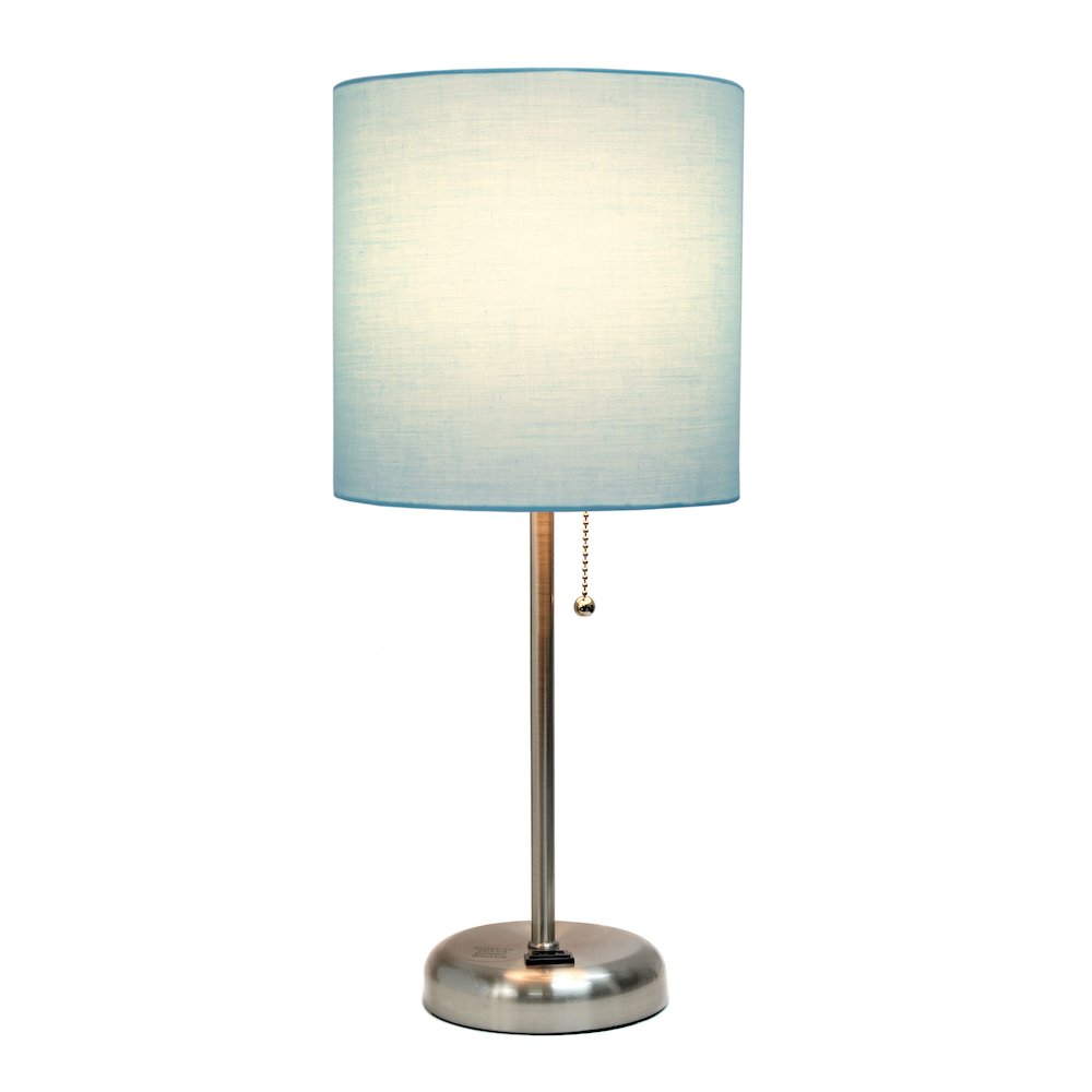 19.5" Brushed Steel Table Lamp with Charging Outlet, Aqua Shade. Picture 8