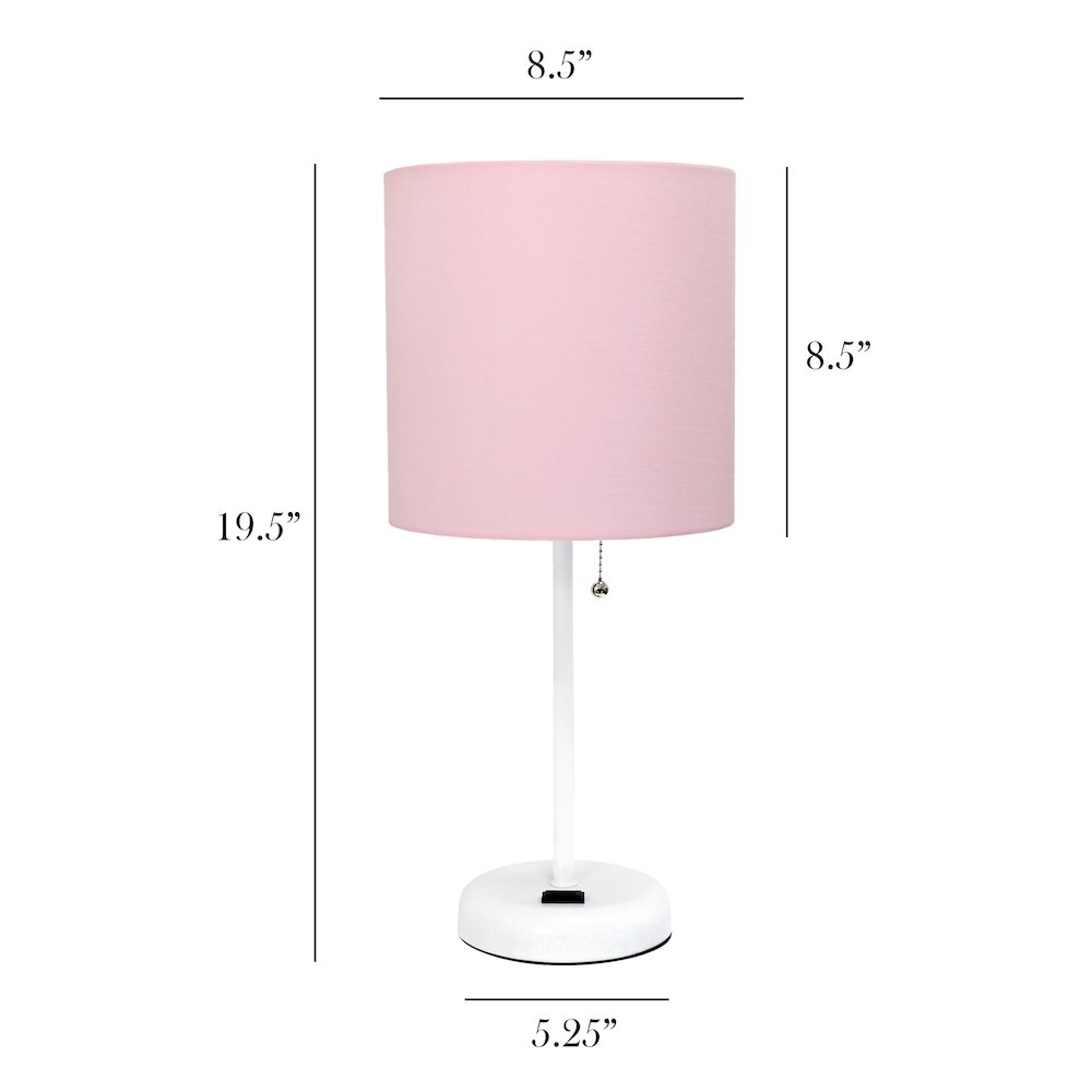 19.5" White Table Lamp with Charging Outlet, Pink Shade. Picture 5