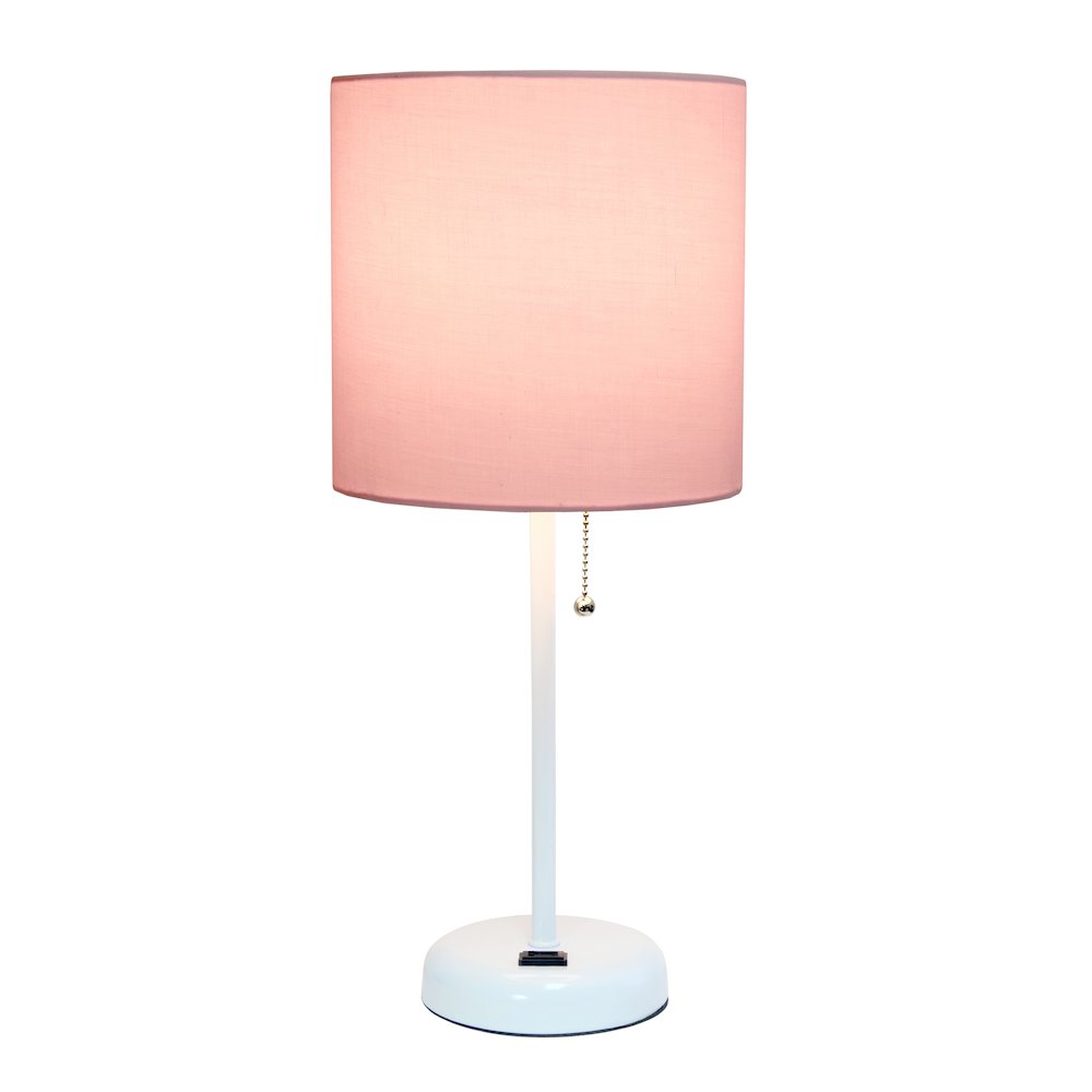 19.5" White Table Lamp with Charging Outlet, Pink Shade. Picture 9