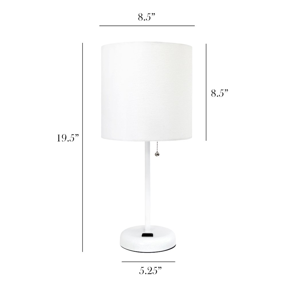 19.5" White Table Lamp with Charging Outlet, White Shade. Picture 5