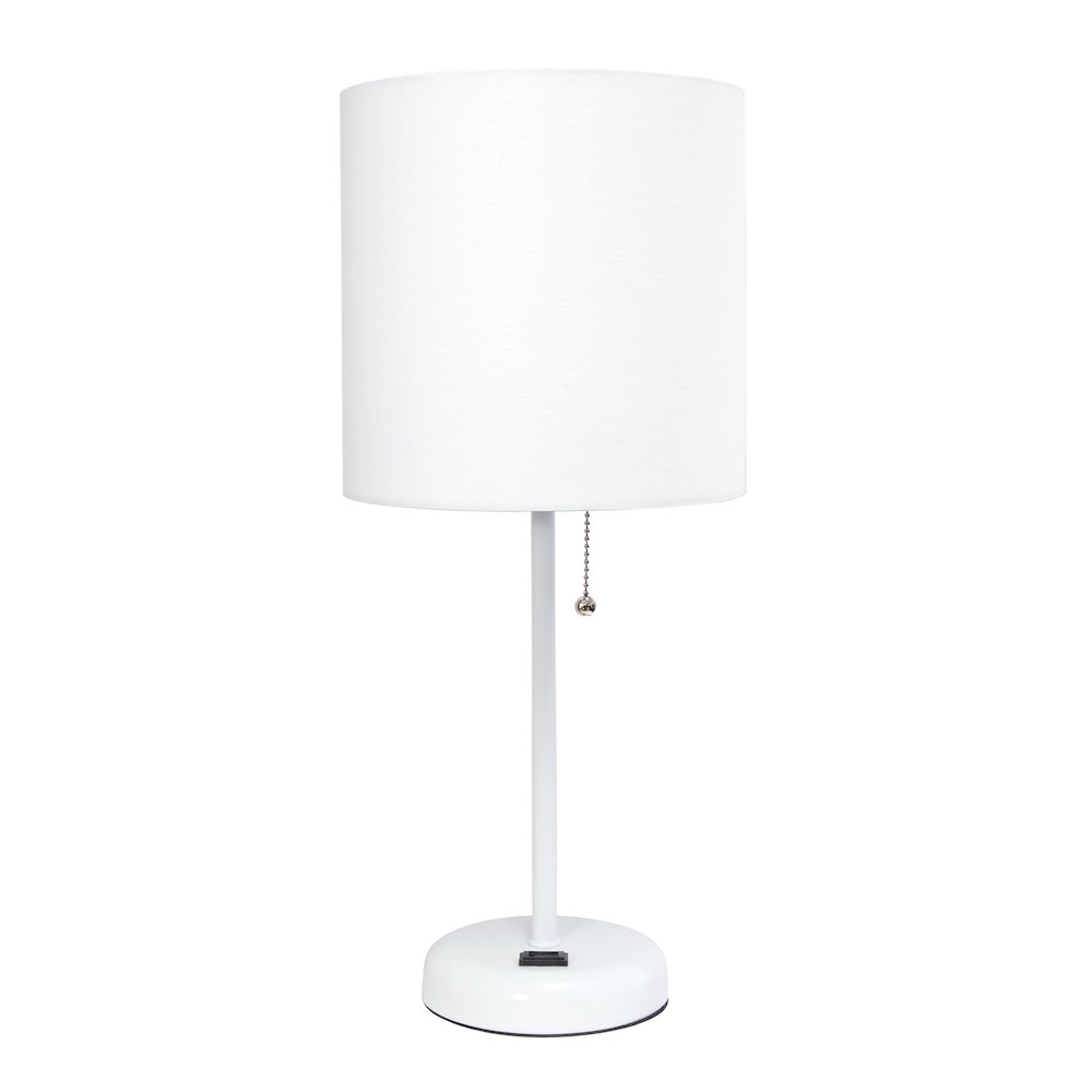 19.5" White Table Lamp with Charging Outlet, White Shade. Picture 1