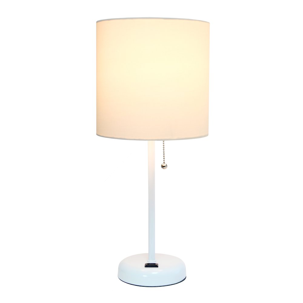 19.5" White Table Lamp with Charging Outlet, White Shade. Picture 8