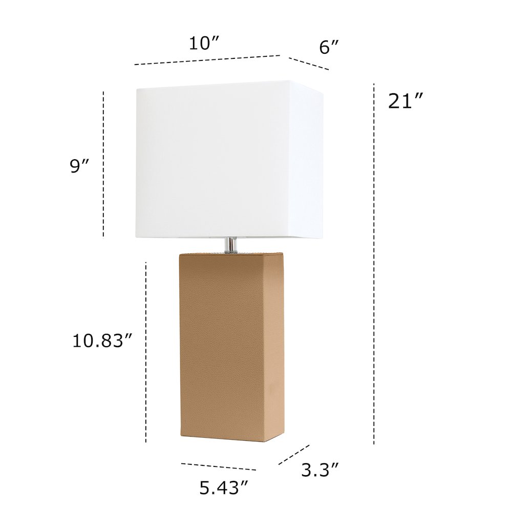 21" Contemporary Faux Leather Encased Table Lamp, Beige. Picture 4