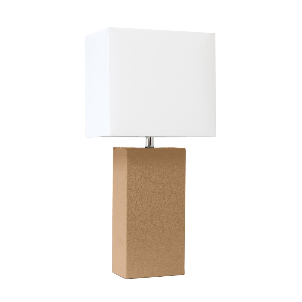 21" Contemporary Faux Leather Encased Table Lamp, Beige. Picture 1