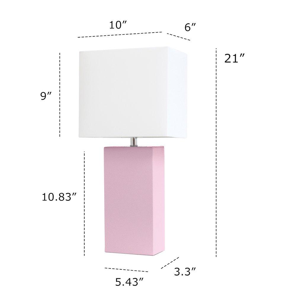 21" Contemporary Faux Leather Encased Table Lamp, Blush Pink. Picture 7